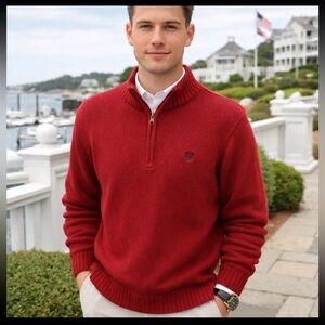 Chaps Men's Red Half-Zip Sweater Sz L preppy holiday classic professor dad